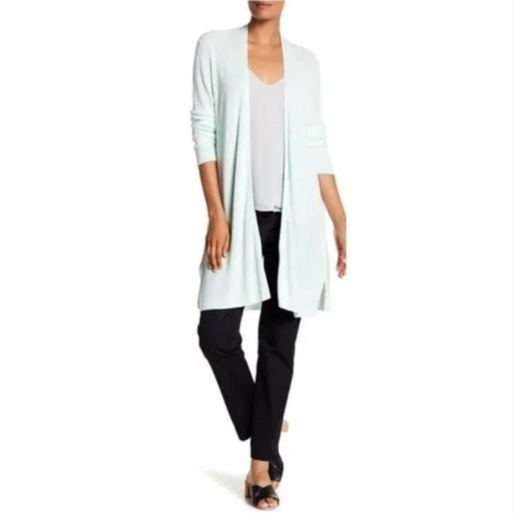 Eileen Fisher Organic Linen Cotton Long Open Cardigan Mint Green Petite PP